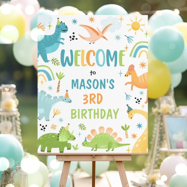 Boy Blue Dinosaur Birthday Party Welcome Poster (Creator Uploaded)