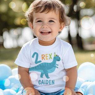 Boy Blue Dinosaur Two Rex 2nd Birthday Party  Baby T-Shirt