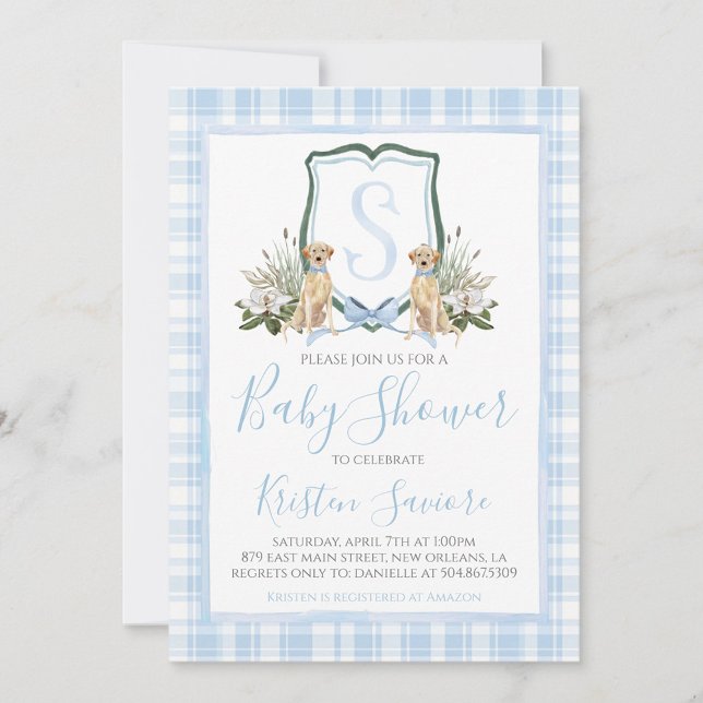 Boy Blue Dog Baby Shower Preppy Southern Invitation (Creator Uploaded)