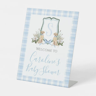 Boy Blue Dog Baby Shower Preppy Southern Pedestal Sign