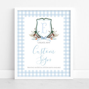 Boy Blue Duck Baby Shower Custom Sign