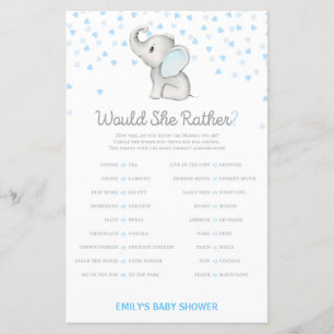 Boy Blue Elephant Baby Shower Game PRINTED