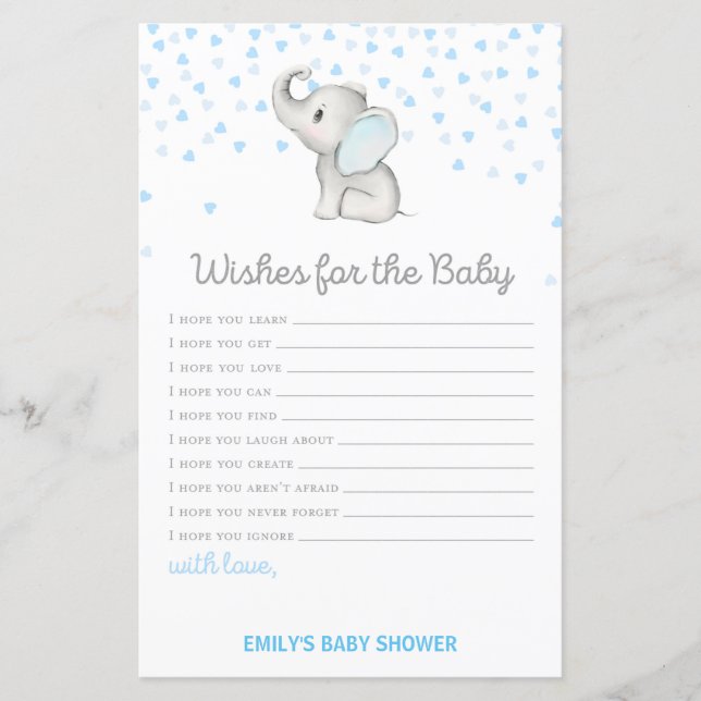 Boy Blue Elephant Baby Shower Game PRINTED (Front)