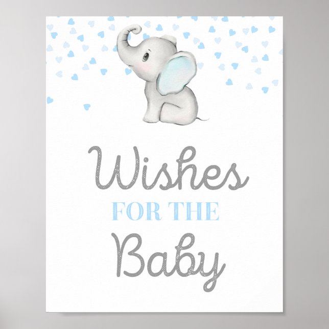 Boy Blue Elephant Baby Shower Sign (Front)