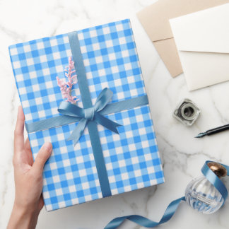 Boy Blue Gingham Birthday Wrapping Paper
