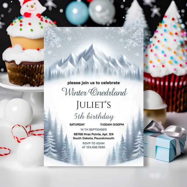 boy blue girl snow Winter Onederland 13th birthday Invitation (Creator Uploaded)