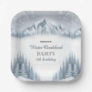 boy blue girl snow Winter Onederland 13th birthday Paper Plate