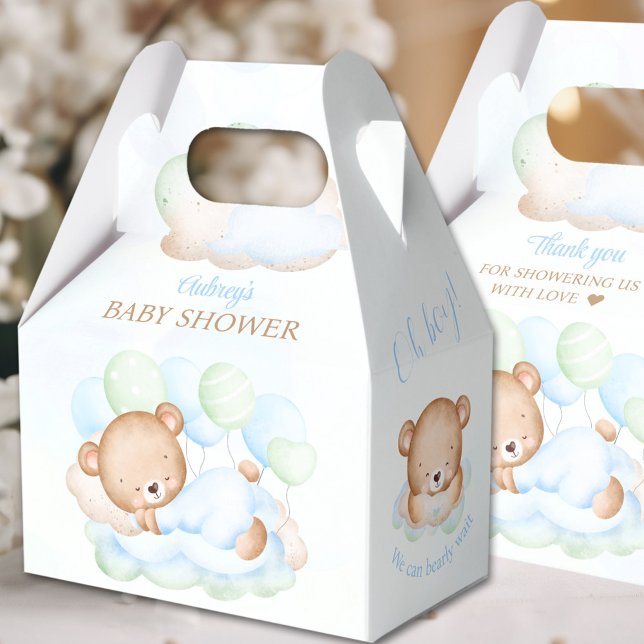Boy Blue Green Bear Baby Shower Favour Box (Boy Blue Green Bear Favor Box - You can choose from 3 sizes by clicking on the STYLE dropbox.)