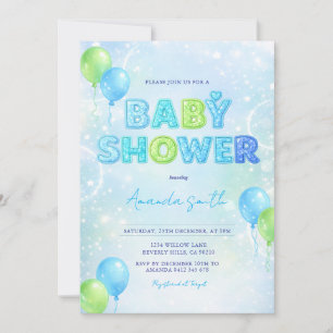 Boy Blue Green Glitter rainbow baby shower  Invitation