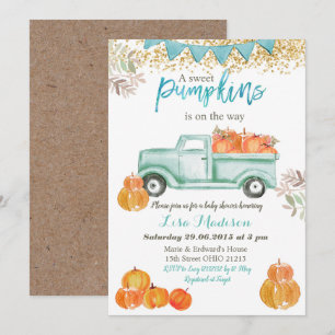 Boy Blue Green Mint Pumpkin baby shower Invitation