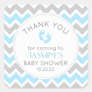 Boy blue grey baby shower thank you favour sticker