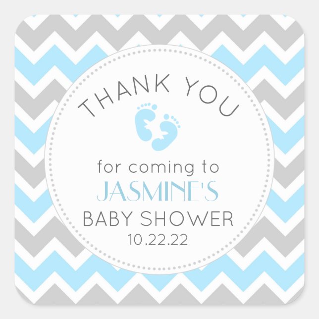Boy blue grey baby shower thank you favour sticker (Front)