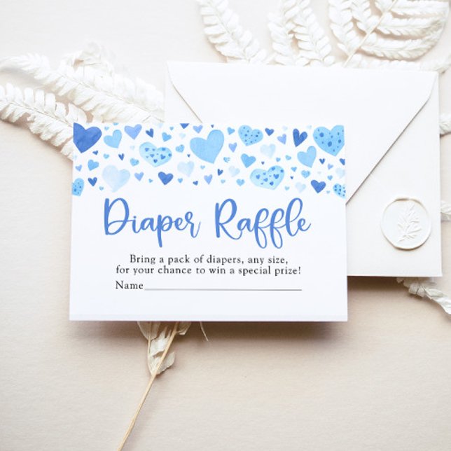 Boy Blue Heart Valentine Baby Shower Diaper Raffle Enclosure Card (Creator Uploaded)