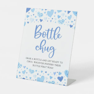 Boy Blue Hearts Valentine Bottle Chug Baby Shower Pedestal Sign