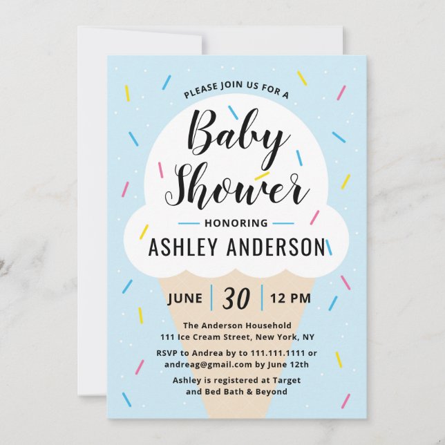 Boy Blue Ice Cream Baby Shower Invitation (Front)