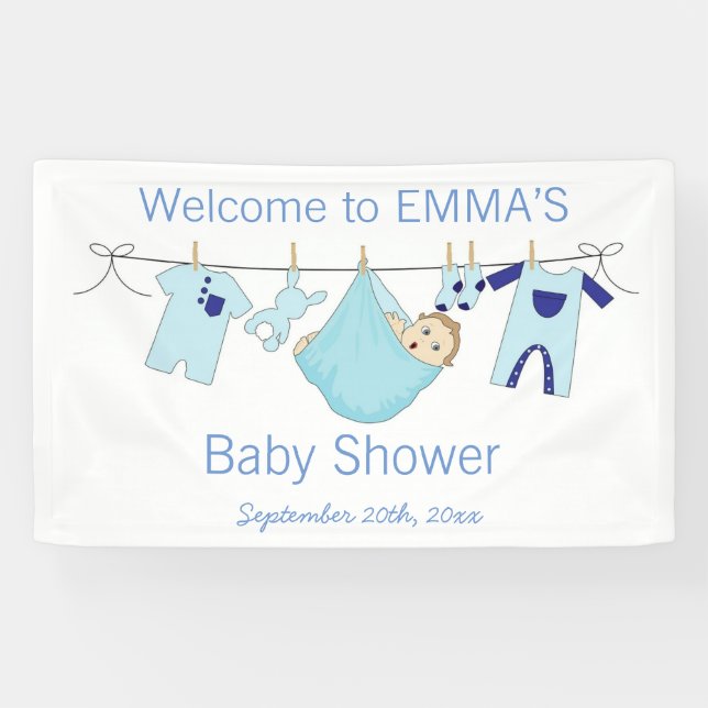 Boy Blue illustration Baby Shower Banner (Horizontal)