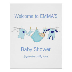 Boy Blue illustration Baby Shower Party Welcome  Poster