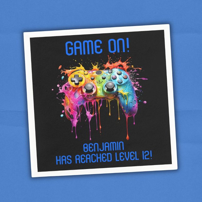 Boy Blue Level Up Video Game Party Napkin (Creator Uploaded)