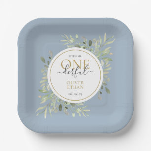 Boy Blue Little Mr ONEderful First Birthday Paper Plate