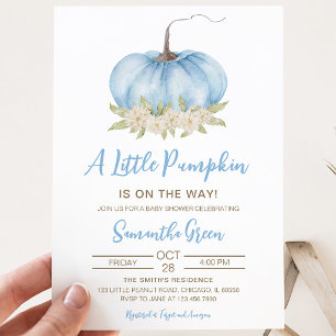 Boy Blue Minimalist Pumpkin Baby Shower Invitation