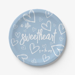Boy Blue Modern Minimal Baby Shower  Paper Plate