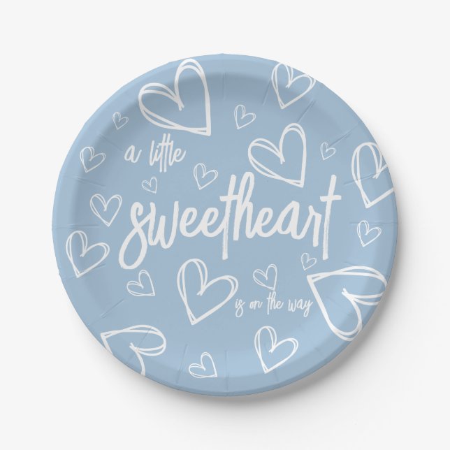 Boy Blue Modern Minimal Baby Shower  Paper Plate (Front)