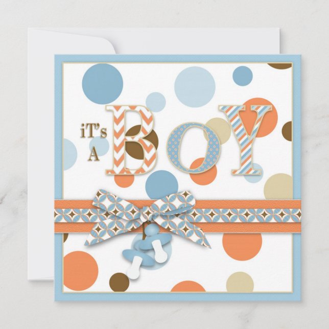 BOY Blue Orange Brown Dots Baby Shower Invitation (Front)