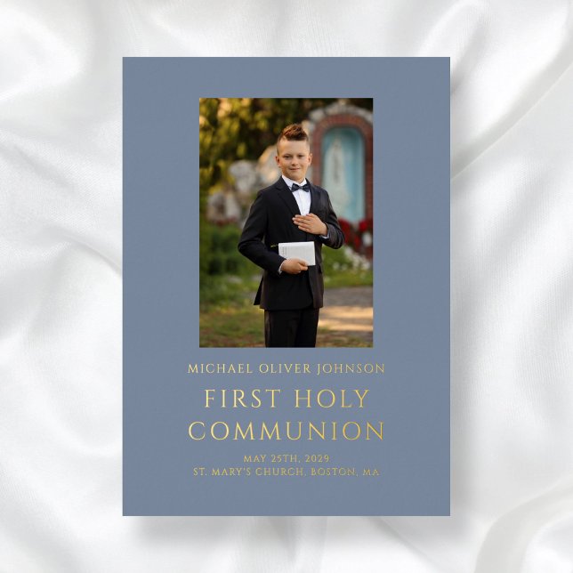 Boy Blue Photo First Holy Communion Gold (Boy Blue Photo First Holy Communion Gold Foil Invitation)