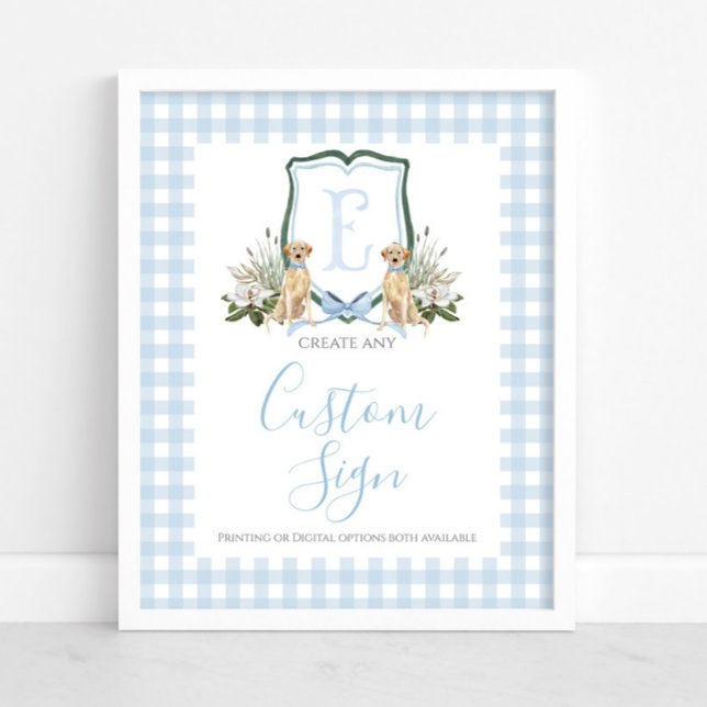 Boy Blue Preppy Dog Baby Shower Custom Sign (Creator Uploaded)