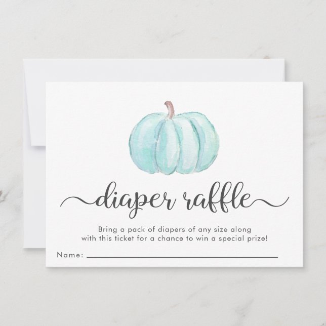 Boy Blue Pumpkin Diaper Raffle Baby Shower Card (Front)