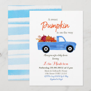 Boy Blue Pumpkin is on the way baby shower Invitation