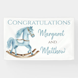 Boy Blue Rocking Horse Baby Shower Party Banner