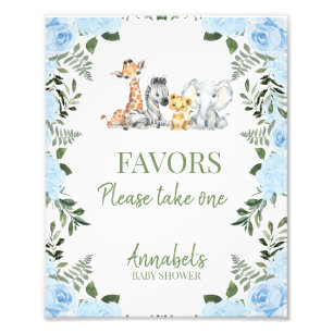 Boy Blue Roses Safari Baby Shower Favors Sign