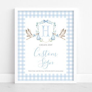 Boy Blue Stork Baby Shower Custom Sign