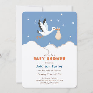 Boy Blue Stork Special Delivery Baby Shower Invitation