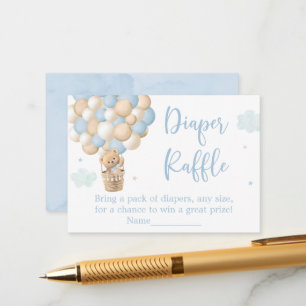 Boy Blue Teddy Bear Baby Shower Diaper Raffle Enclosure Card