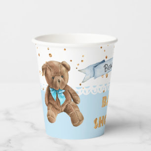 Boy Blue Teddy Bear Baby Shower Paper Cups