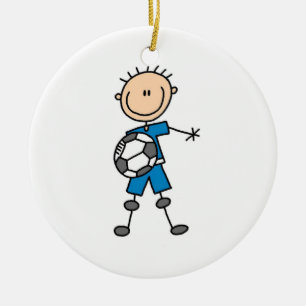 Boy Blue Uniform Stick Figure Soccer Player Gifts Ceramic Tree Decoration