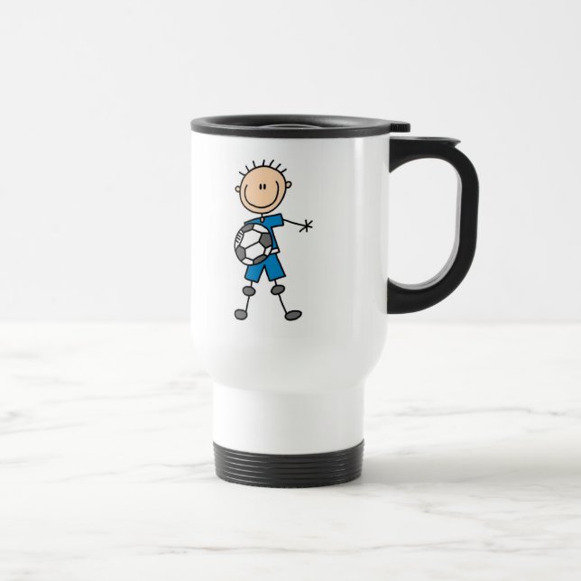Boy Blue Uniform Stick Figure Soccer Player Gifts Travel Mug (Right)