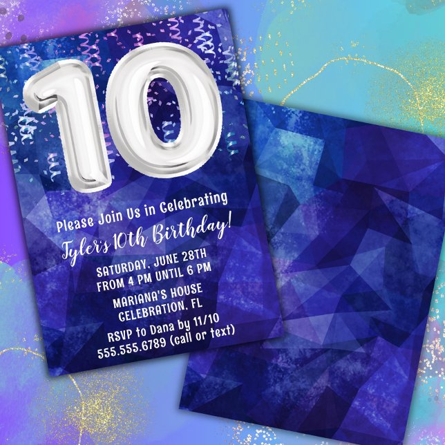 Boy Blue White 10th Birthday Invitation (Creator Uploaded)