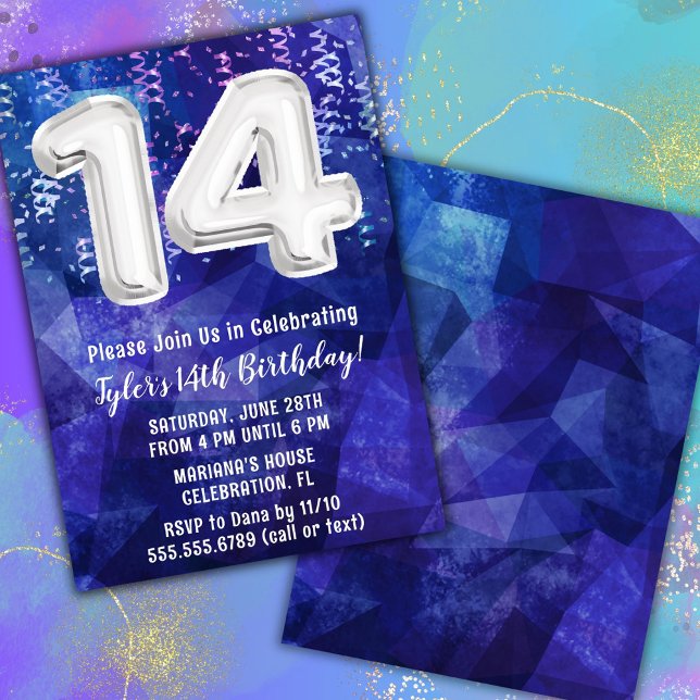 Boy Blue White 14th Birthday Invitation (Creator Uploaded)