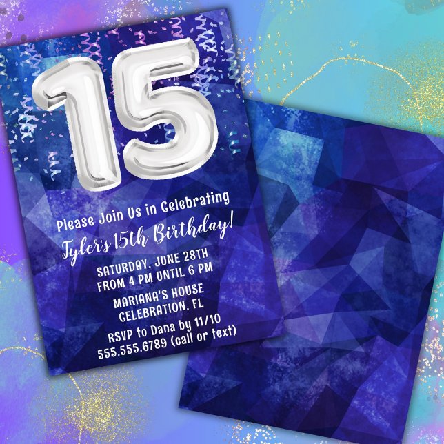 Boy Blue White 15th Birthday Invitation (Creator Uploaded)