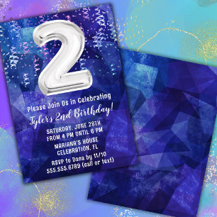 Boy Blue White 2nd Birthday Invitation