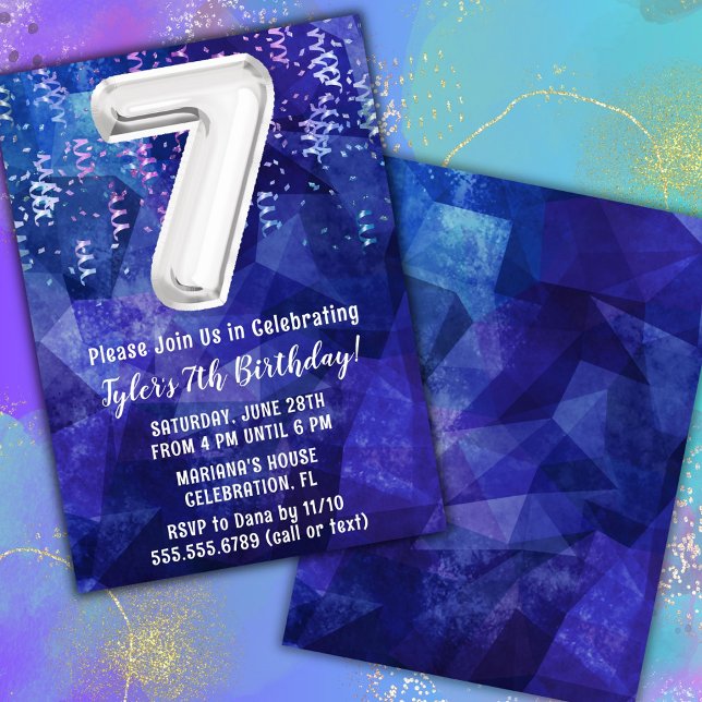 Boy Blue White 7th Birthday Invitation (Creator Uploaded)