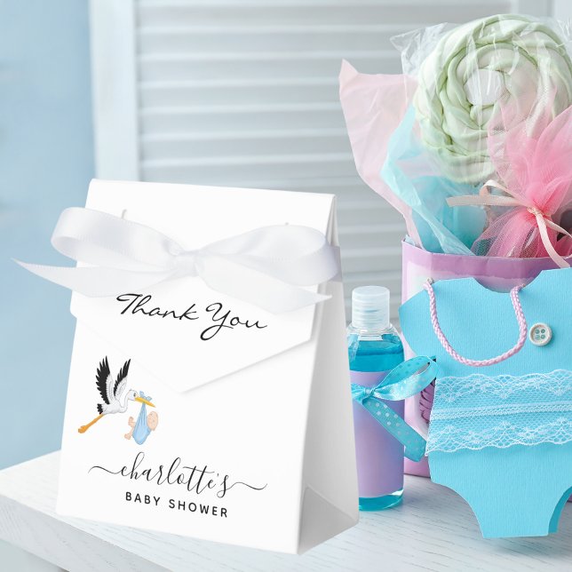 Boy blue white cute stork animal baby shower favour box (Creator Uploaded)