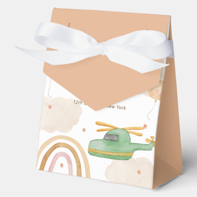 Boy Boho Adventure Helicopter Airplane Baby Shower Favour Box (Front)