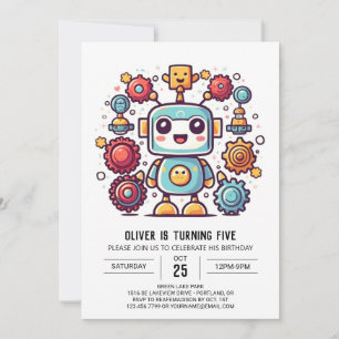 Boy Boho Antique Robot Birthday Invitation