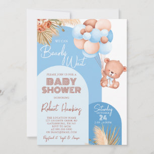 Boy Boho Arch Teddy Bear Bearly Wait Baby Shower Invitation