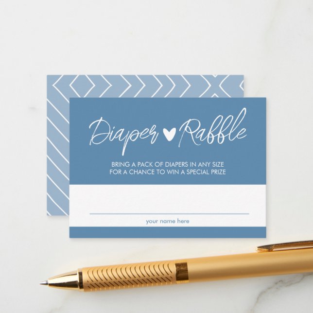 Boy Boho Blue Diaper Raffle Enclosure Card (Front/Back In Situ)