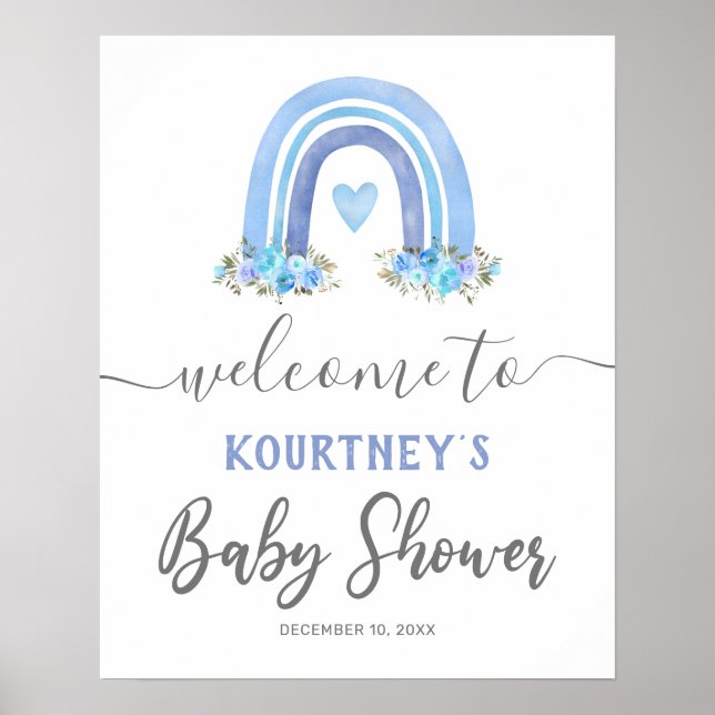 Boy Boho Rainbow Baby Shower Welcome Sign (Front)